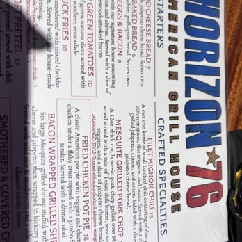 Horizon 76 - Partial menu - New American Near Me - Keller, Texas