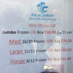 Kauai Shrimp - Shrimp prices