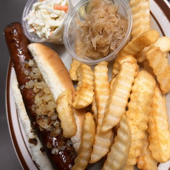 Prairie River Retreat - a plate of food including a hot dog, fries, coleslaw and coleslaw - American Near Me - McGregor, Minnesota Prairie River Retreat - a plate of food including a hot dog, fries, coleslaw and coleslaw - American Near Me - McGregor, Minnesota