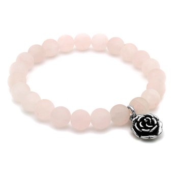 Silver Forte - LADIES ROSE QUARTZ CHAKRA STRETCH BRACELET WITH SILVER ROSE FLOWER CHARM - Jewelry Near Me - Los Angeles, California Silver Forte - LADIES ROSE QUARTZ CHAKRA STRETCH BRACELET WITH SILVER ROSE FLOWER CHARM - Jewelry Near Me - Los Angeles, California