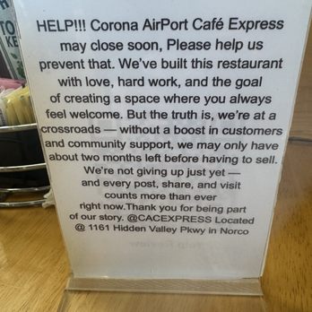Corona Airport Cafe Express - Come and support!!! They need the communities help!!!! - Breakfast & Brunch Near Me - Norco, California