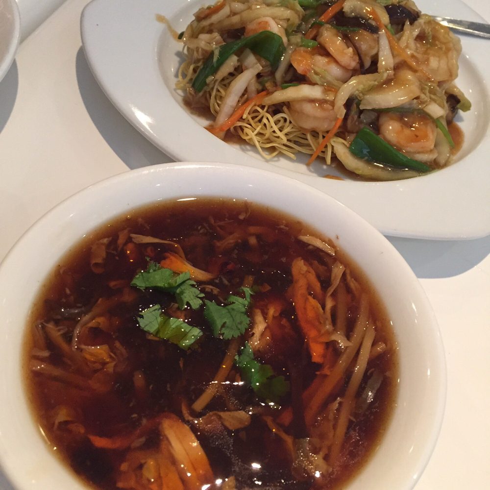 Soup Dumpling Plus - Complimentary hot and sour soup with your check-in (lacks flavor a tad) and crispy noodles with shrimp ($8.75)(yum!) - Shanghainese Near Me - Fort Lee, New Jersey Soup Dumpling Plus - Complimentary hot and sour soup with your check-in (lacks flavor a tad) and crispy noodles with shrimp ($8.75)(yum!) - Shanghainese Near Me - Fort Lee, New Jersey