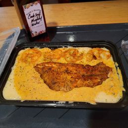 Catfish and grits with shrimp added