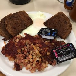 Country Cafe on Main - Corned Beef hash and Rye toast. Perfection!