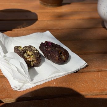 Jedidiah Coffee - Pistachio and walnut stuffed dates. - Coffee & Tea Near Me - Laguna Beach, California
