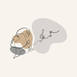 Ingrid Suess-Harkleroad, LMP - Line drawing of a person's head tilted back in repose, with swirling lines and musical notes overhead, representing a sound healing session