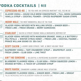 Anchorage Distillery - December vodka menu - Distilleries Near Me - Anchorage, Alaska