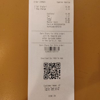 Carl's Jr - Receipt - Fast Food Near Me - Los Angeles, California Carl's Jr - Receipt - Fast Food Near Me - Los Angeles, California