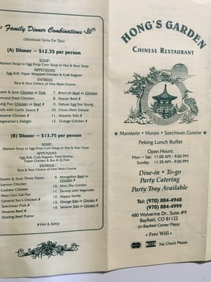 Menu photo 4 Hong's Garden Bayfield, CO