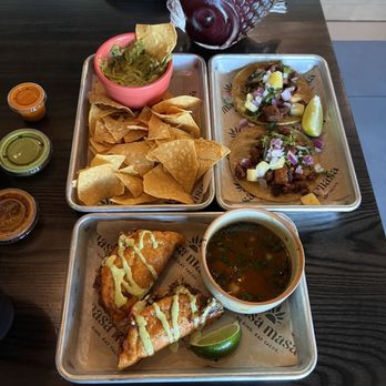 Masa Masa - Quesabirria tacos, al pastor tacos, chips & guacamole, mild/medium/habanero sauce, seasonal frozen sangria - Tacos Near Me - Roseville, California Masa Masa - Quesabirria tacos, al pastor tacos, chips & guacamole, mild/medium/habanero sauce, seasonal frozen sangria - Tacos Near Me - Roseville, California