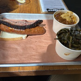 Fox Bros. Bar-B-Q - Brisket sliced, Fox-a-Roni, & collard greens - Barbeque Near Me - Atlanta, Georgia Fox Bros. Bar-B-Q - Brisket sliced, Fox-a-Roni, & collard greens - Barbeque Near Me - Atlanta, Georgia