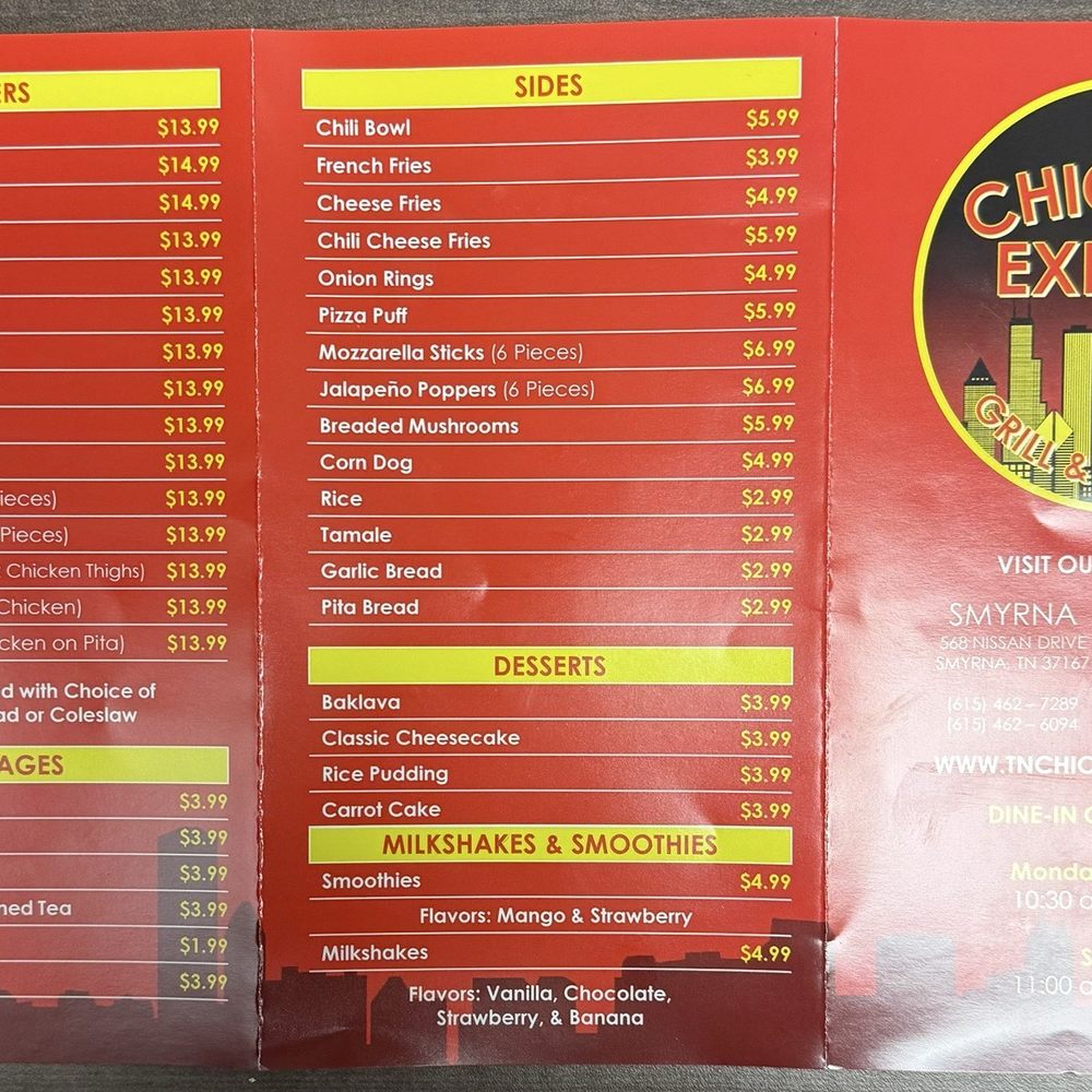 Chicago Express - Menu - Burgers Near Me - Smyrna, Tennessee Chicago Express - Menu - Burgers Near Me - Smyrna, Tennessee