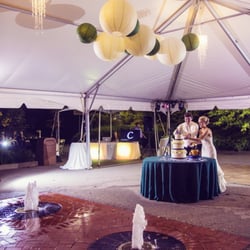 T R U Event Rental - Our reception setup! Tent, tables, lanterns, chandeliers, and dance floor provided by TRU. September 2014.