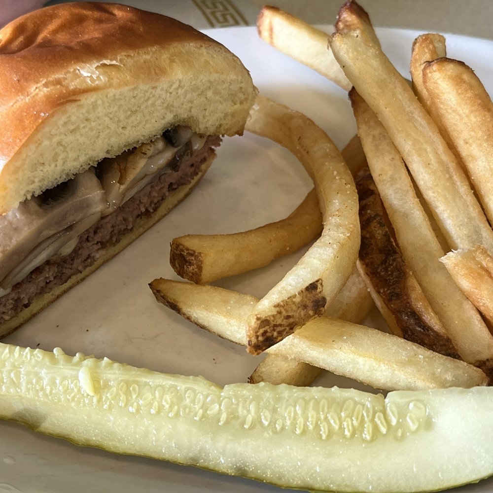 The Garden Cafe - Hamburger, fries and pickle (juice on everything from pickle is not good). - Breakfast & Brunch Near Me - Rutherfordton, North Carolina The Garden Cafe - Hamburger, fries and pickle (juice on everything from pickle is not good). - Breakfast & Brunch Near Me - Rutherfordton, North Carolina