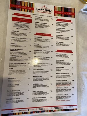 Menu photo 6 Incas Grill Peruvian Restaurant Concord, CA