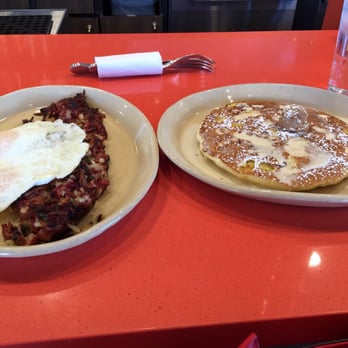 Snooze, an A.M. Eatery - Corned beef hash and pineapple upside down pancake. - Breakfast & Brunch Near Me - Lone Tree, Colorado