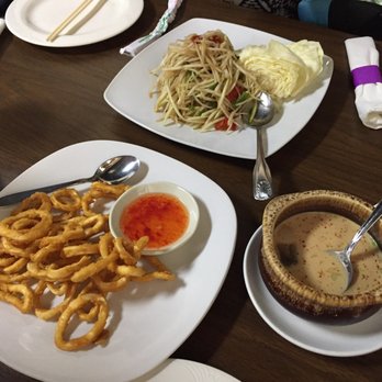 Siamese Basil Thai Restaurant - Calamari, papaya salad, and coconut soup - Thai Near Me - Norcross, Georgia
