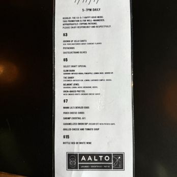 Aalto Lounge - Happy hour menu - American Near Me - Portland, Oregon