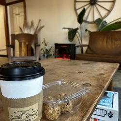 Saddle Brand - Valentine's Day custom drink (hazelnut, marshmallow and brown sugar in almond milk latte) with protein balls