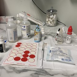 Acuity Eye Group & Retina Institute - Los Angeles - Filthy iodine bottle among other obviously not sanitized items.