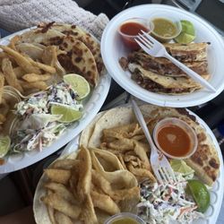 Fish and gobernador tacos.