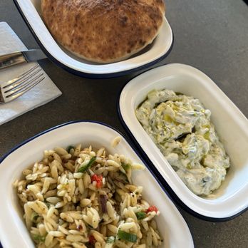 Tilly's Charcoal Chicken - Tzatziki sauce side and orzo salad - Salad Near Me - Park City, Utah Tilly's Charcoal Chicken - Tzatziki sauce side and orzo salad - Salad Near Me - Park City, Utah