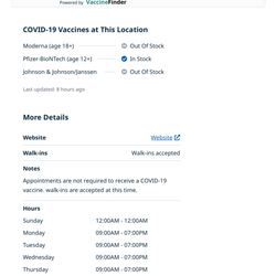 Walgreens - States walk-ins ALSO called and was told be there by 1. 1pm is not listed anywhere online