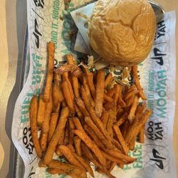 Sweet Potato Fries and Mushroom Swiss Burger
