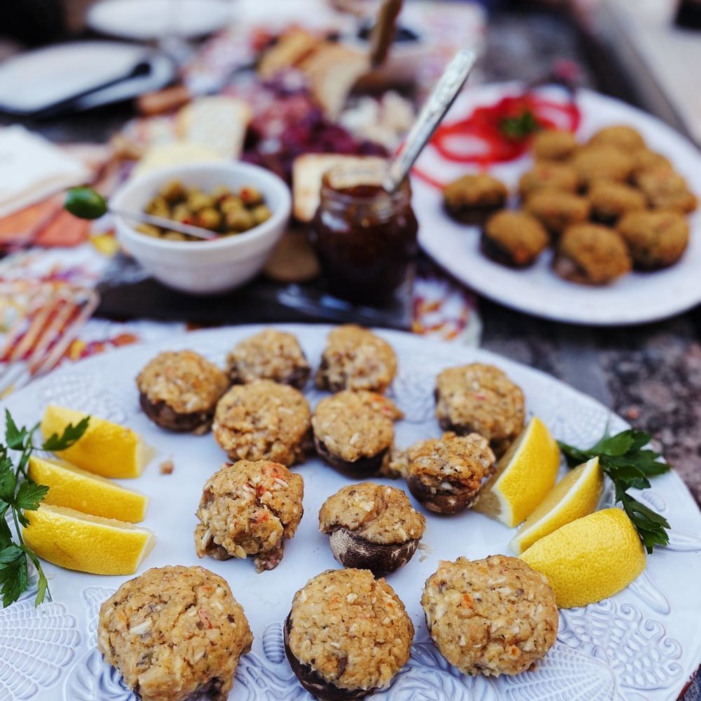 Seacoast Personal Chef Services - Seafood and veggie stuffed mushrooms - Personal Chefs Near Me Seacoast Personal Chef Services - Seafood and veggie stuffed mushrooms - Personal Chefs Near Me
