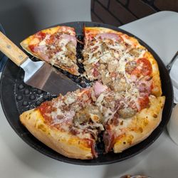 Angelotti's Pizza - Butcher block pizza - lacking cheese and no sauce