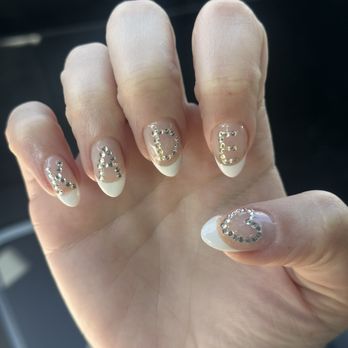 Y2K Nails - Rhinestone name French tip nails - Nail Technicians Near Me - Pasadena, California