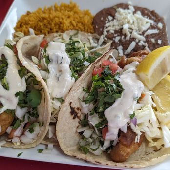 Mariscos King Fish - Order of 3 fish tacos with everything yes the tortillas on these are fresh! - Mexican Near Me - West Covina, California