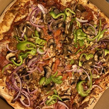 Pinthouse Pizza - The Works with Vegan Cheese - Brewpubs Near Me - Round Rock, Texas Pinthouse Pizza - The Works with Vegan Cheese - Brewpubs Near Me - Round Rock, Texas