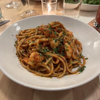Myrth - Bucatini with gulf shrimp and Calabrian chilis. - Pizza Near Me - Ada, Michigan Myrth - Bucatini with gulf shrimp and Calabrian chilis. - Pizza Near Me - Ada, Michigan