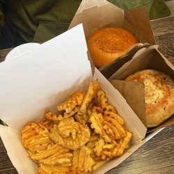 Tony Beef - Cheese fries, French dip burger on the bottom right.