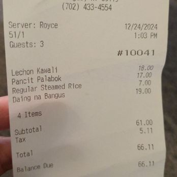 Max's Restaurant - Receipt for 4 items, over priced not so fine dining at all. - Filipino Near Me - Las Vegas, Nevada Max's Restaurant - Receipt for 4 items, over priced not so fine dining at all. - Filipino Near Me - Las Vegas, Nevada