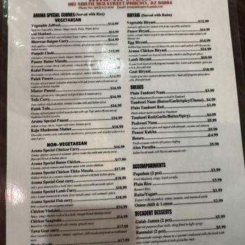 Aroma India - Menu - November 2024 - Indian Near Me - Phoenix, Arizona Aroma India - Menu - November 2024 - Indian Near Me - Phoenix, Arizona