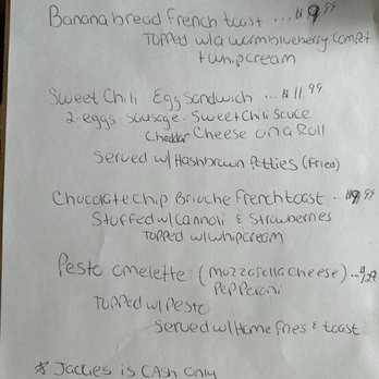 Jackie's Restaurant - the morning's hand-written menu - Breakfast & Brunch Near Me - Bantam, Connecticut Jackie's Restaurant - the morning's hand-written menu - Breakfast & Brunch Near Me - Bantam, Connecticut
