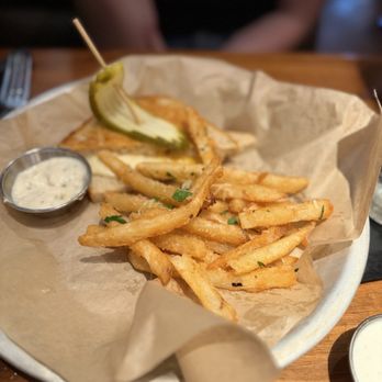 Lazy Dog Restaurant & Bar - Grilled 5 Cheese Sandwich 1/2, truffle fries, and came with a chopped wedge salad - Comfort Food Near Me - Naperville, Illinois