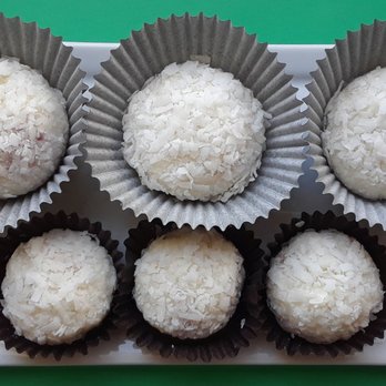 Nonee's Dessert - Coconut Cream cheese with raspberry pate de'fruit Truffles - Caterers Near Me Nonee's Dessert - Coconut Cream cheese with raspberry pate de'fruit Truffles - Caterers Near Me