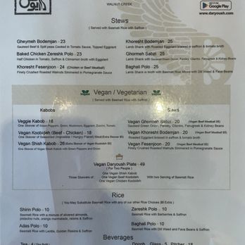 Daryoush - Menu (2/4) as of 8/11/25 - Persian/Iranian Near Me - Walnut Creek, California