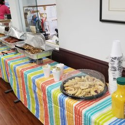 a table of food and condiments