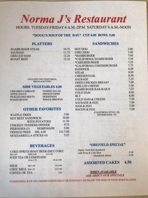 Menu photo 2 Norma J's Restaurant Orefield, PA