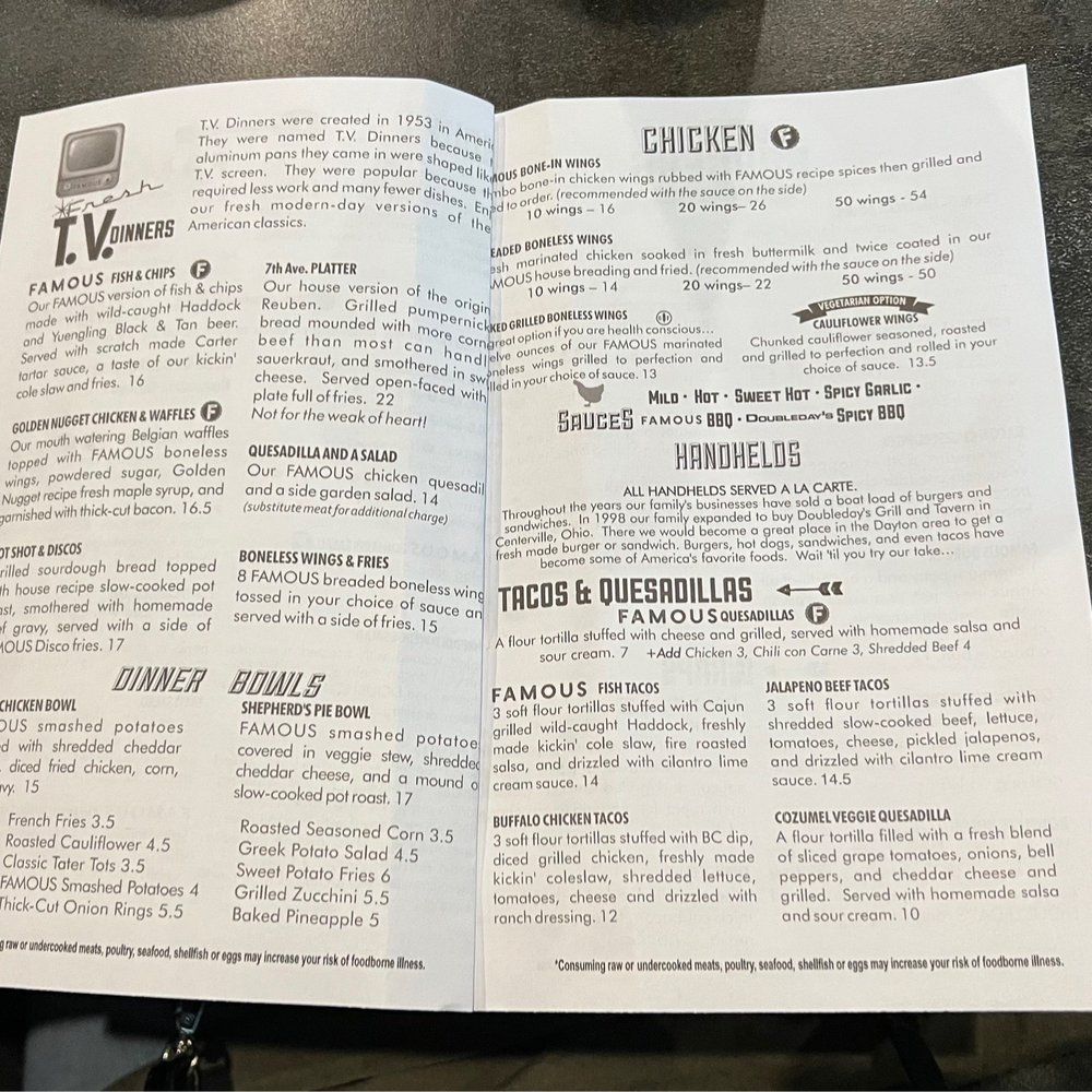 The Famous Restaurant - The Famous Menu with TV dinners - Sports Bars Near Me - Centerville, Ohio