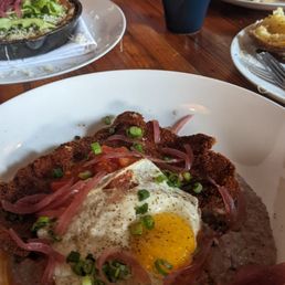 Crispy pork and grits sunday brunch