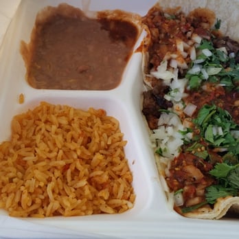 Tres Potrillos - To go plate. 2 al pastor tacos and 1 asada - Mexican Near Me - Sunnyvale, California