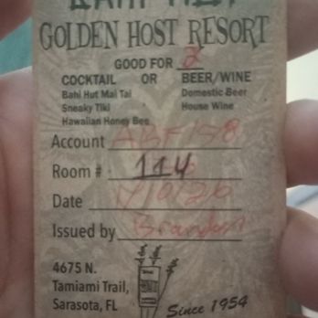 Golden Host Resort - Two welcome drinks at the oldest Tiki Bar in Sarasota! The Bahi Hut - Hotels Near Me - Sarasota, Florida