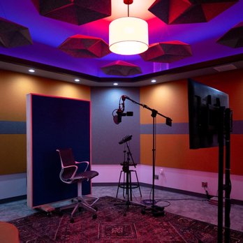 Grand Bay Recording Studios - Studio A booth. Ambient lighting and modern design, helps creatives give their best - Recording & Rehearsal Studios Near Me - Tampa, Florida Grand Bay Recording Studios - Studio A booth. Ambient lighting and modern design, helps creatives give their best - Recording & Rehearsal Studios Near Me - Tampa, Florida