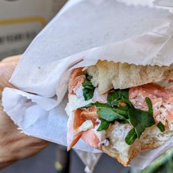 Secret Food Tours London - Smoked salmon with creamy cream cheese on bap!