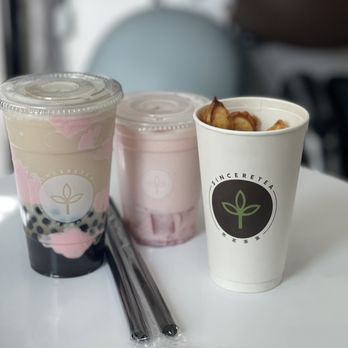 Sinceretea - Left to right: Dreamy Oolong with extra boba; Berry In Love; Mochi Egg puff: Cheese & Bacon (no mochi) - Bubble Tea Near Me - San Jose, California Sinceretea - Left to right: Dreamy Oolong with extra boba; Berry In Love; Mochi Egg puff: Cheese & Bacon (no mochi) - Bubble Tea Near Me - San Jose, California